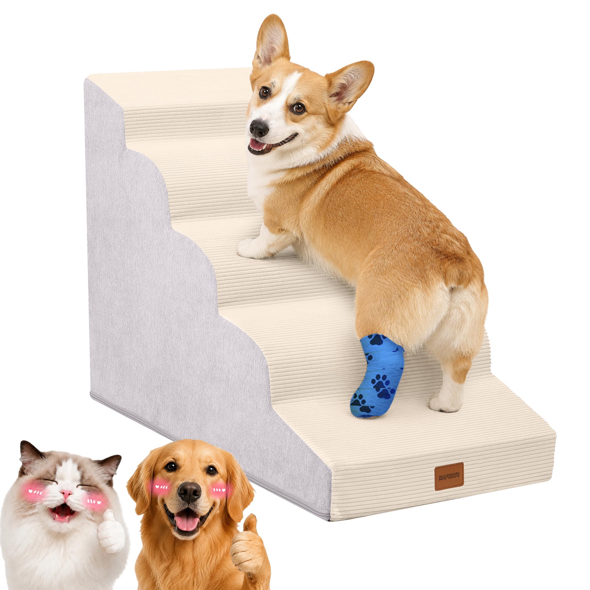 5‑Step Curved Dog Stairs 22.6" H,Large Dogs,High Bed &amp; Car Access