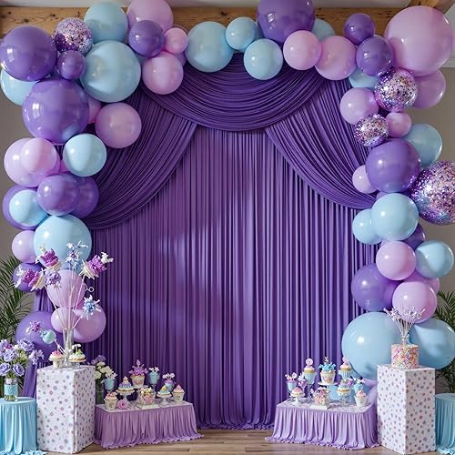 Miniatura 6 de Cortinas de fondo moradas de 10 x 20 pies, sin arrugas, cortinas de fondo de poliéster morado, decoraciones de fondo para fiesta
