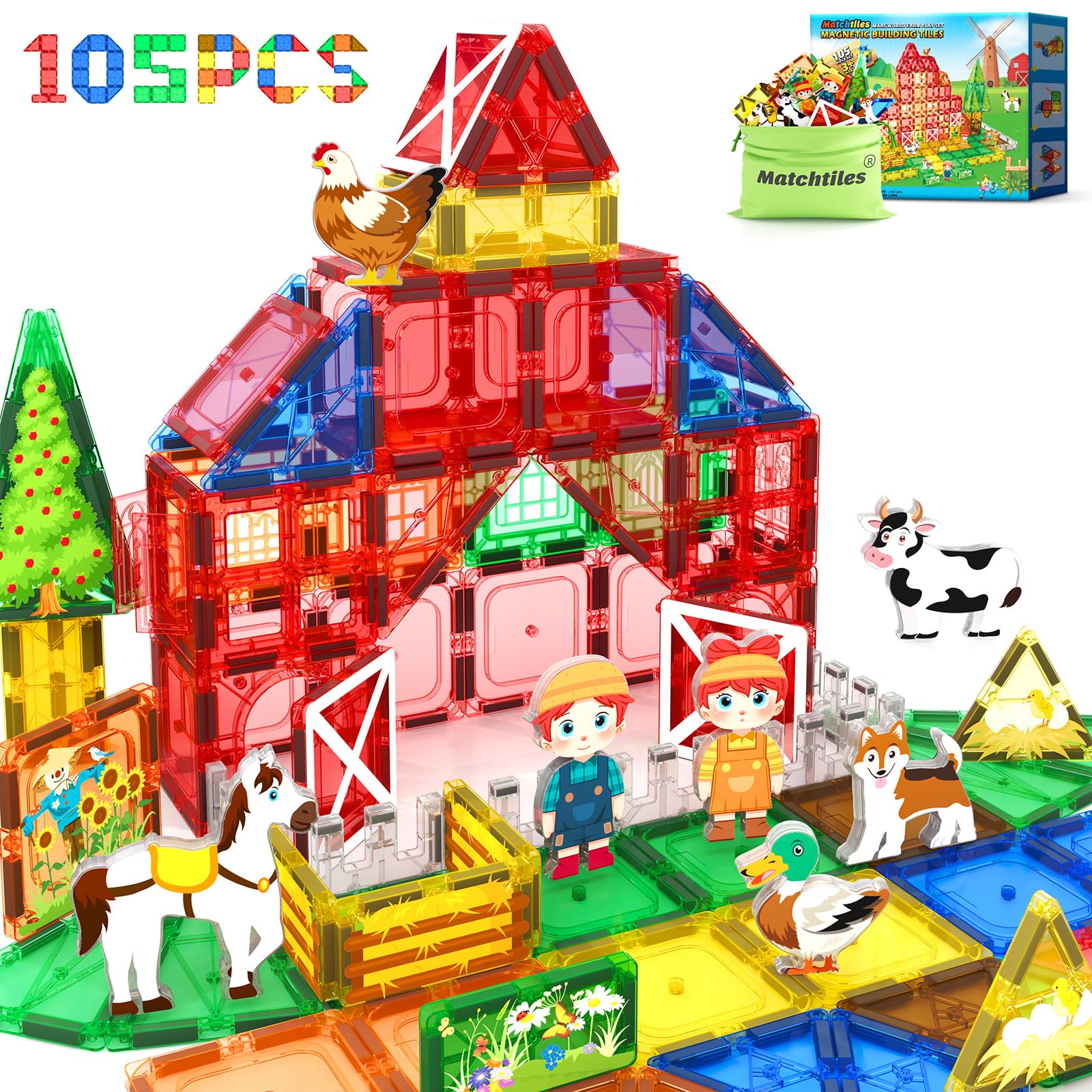 Matchtiles 105PCS Farm Animals
