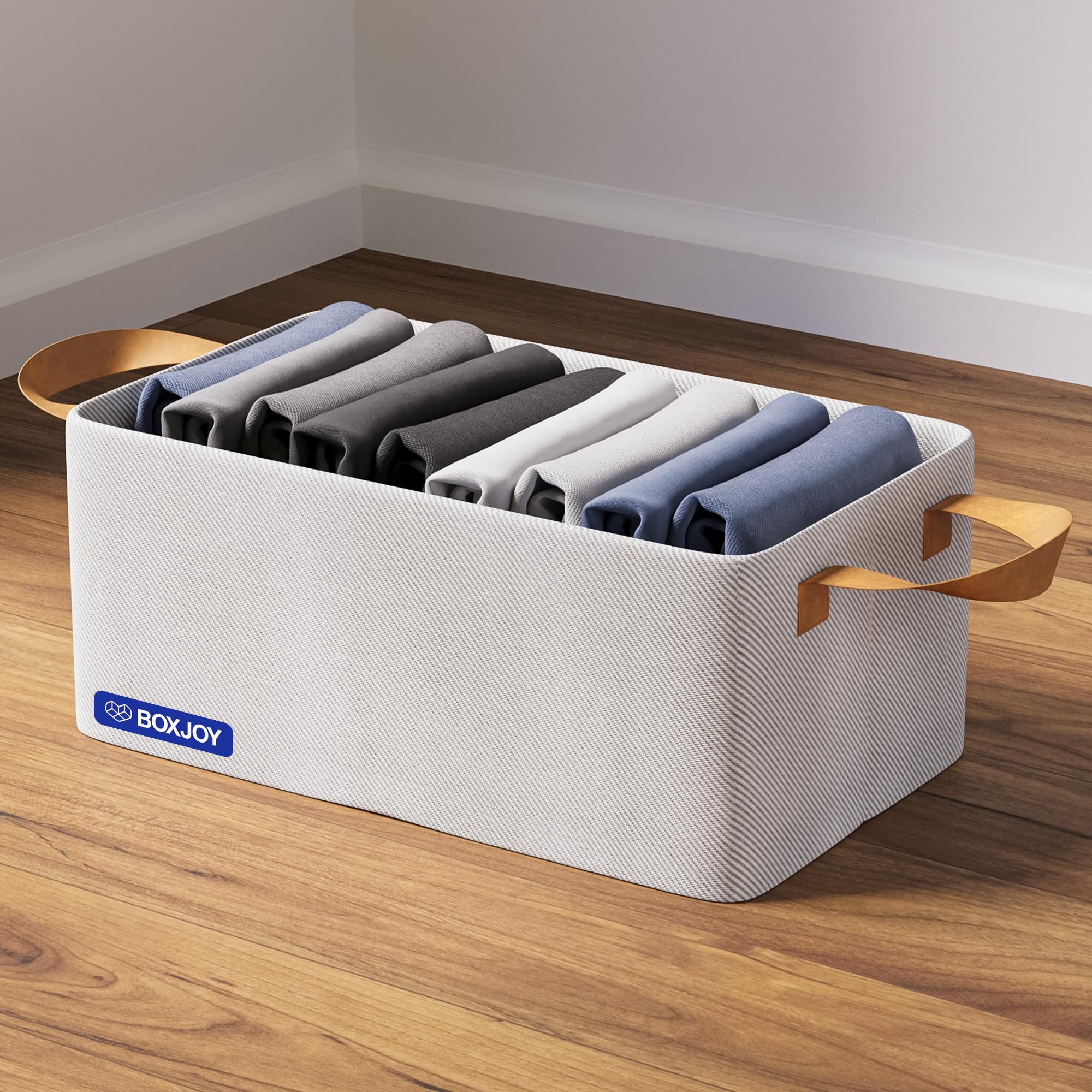 BOXJOY Pack of 1 Premium Storage Organiser Box for Clothes with Strong Steel Frame & Handle, Foldable Closet Basket for Wardrobe, Cupboard, Almirah Shelves, Home Essentials for Boys Girls Cloth