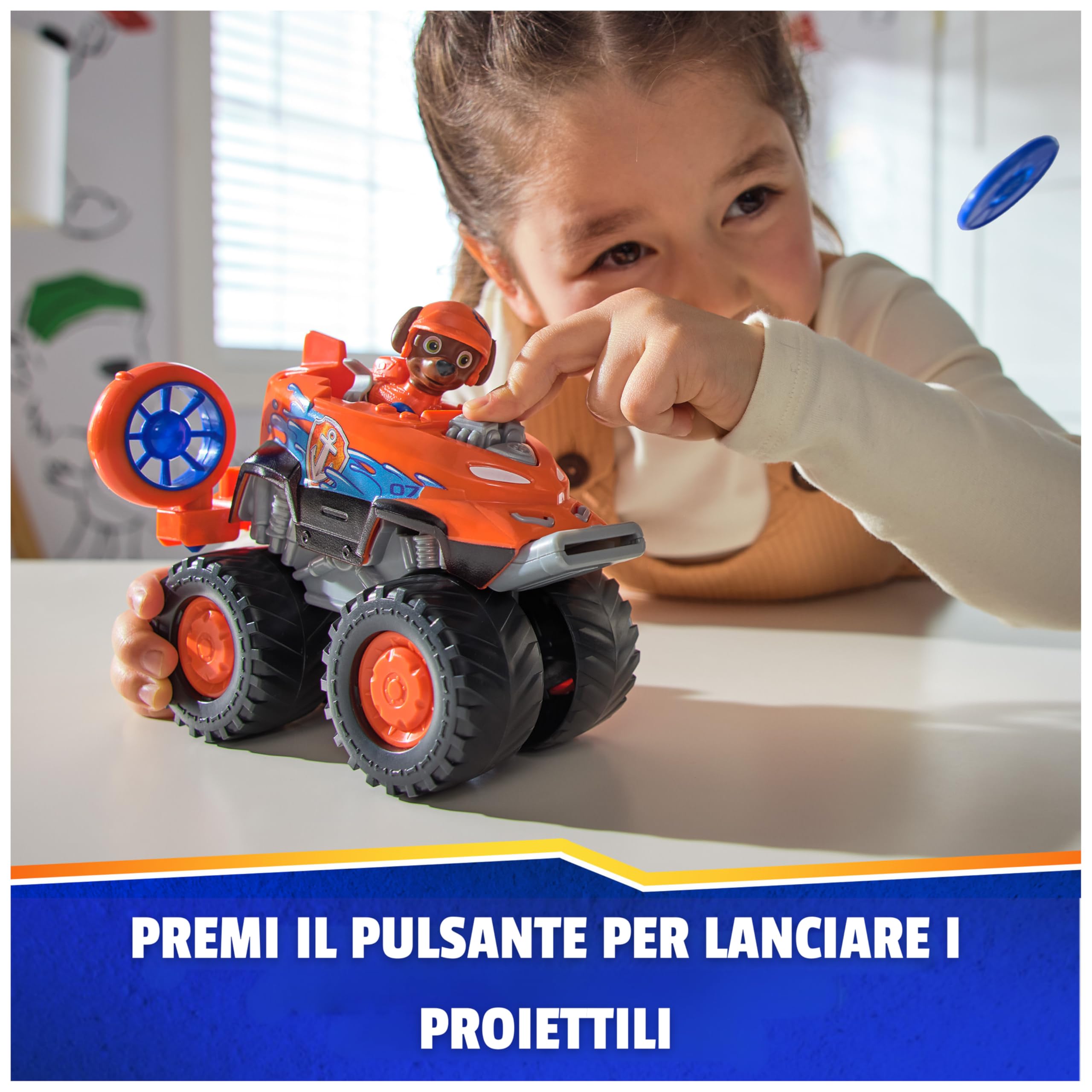Paw Patrol: Rescue Wheels, Hovercraft di Zuma, Veicolo Giocattolo con Lanciamissili e Personaggio Collezionabile, Giocattoli per Bambini e Bambine, 3+ Anni