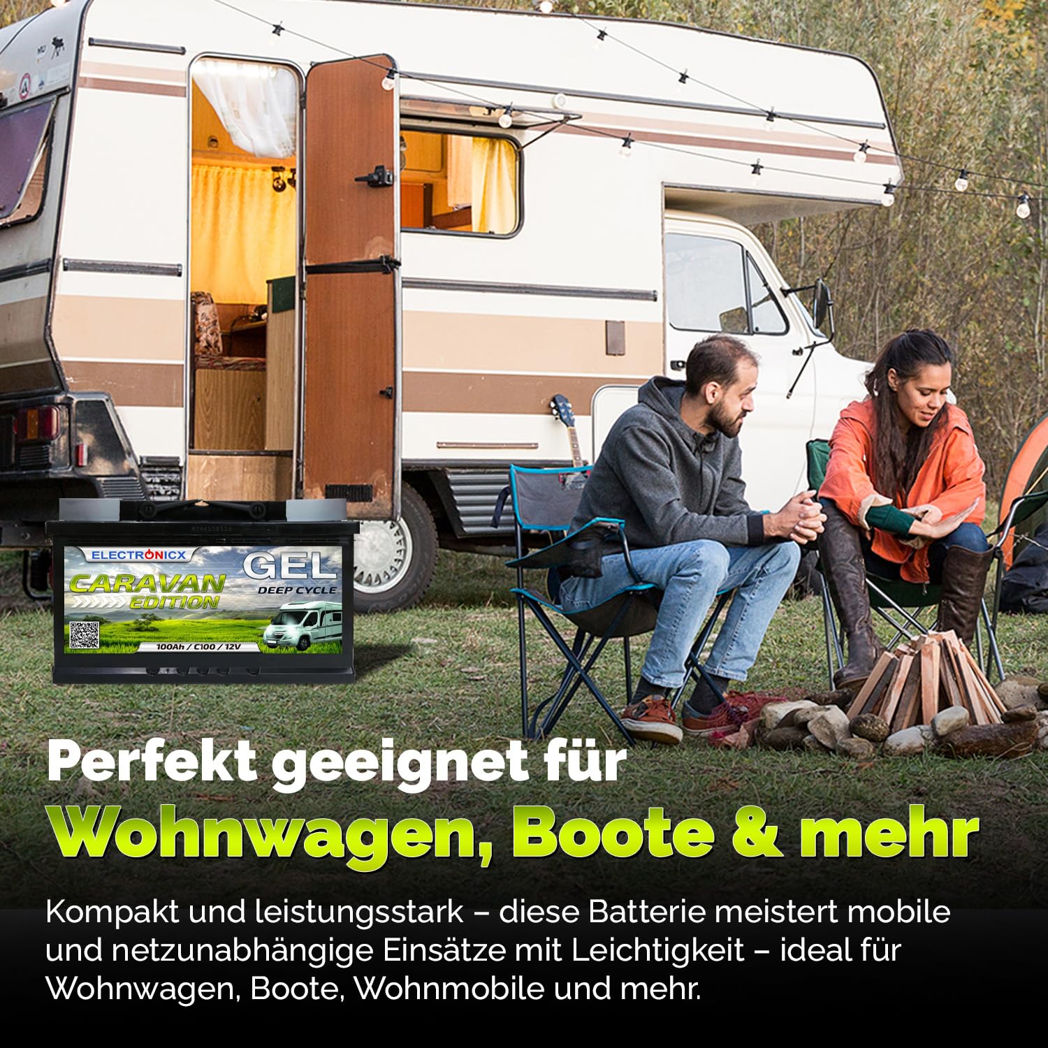 Electronicx GEL Caravan Versorgungsbatterie 100Ah 12V – Deep Cycle Wohnmobil Batterie 100 Ah – Solar 12 Volt GEL – Batterie Wohnwagen Boot Freizeit 278×175×190mm – Pluspol rechts