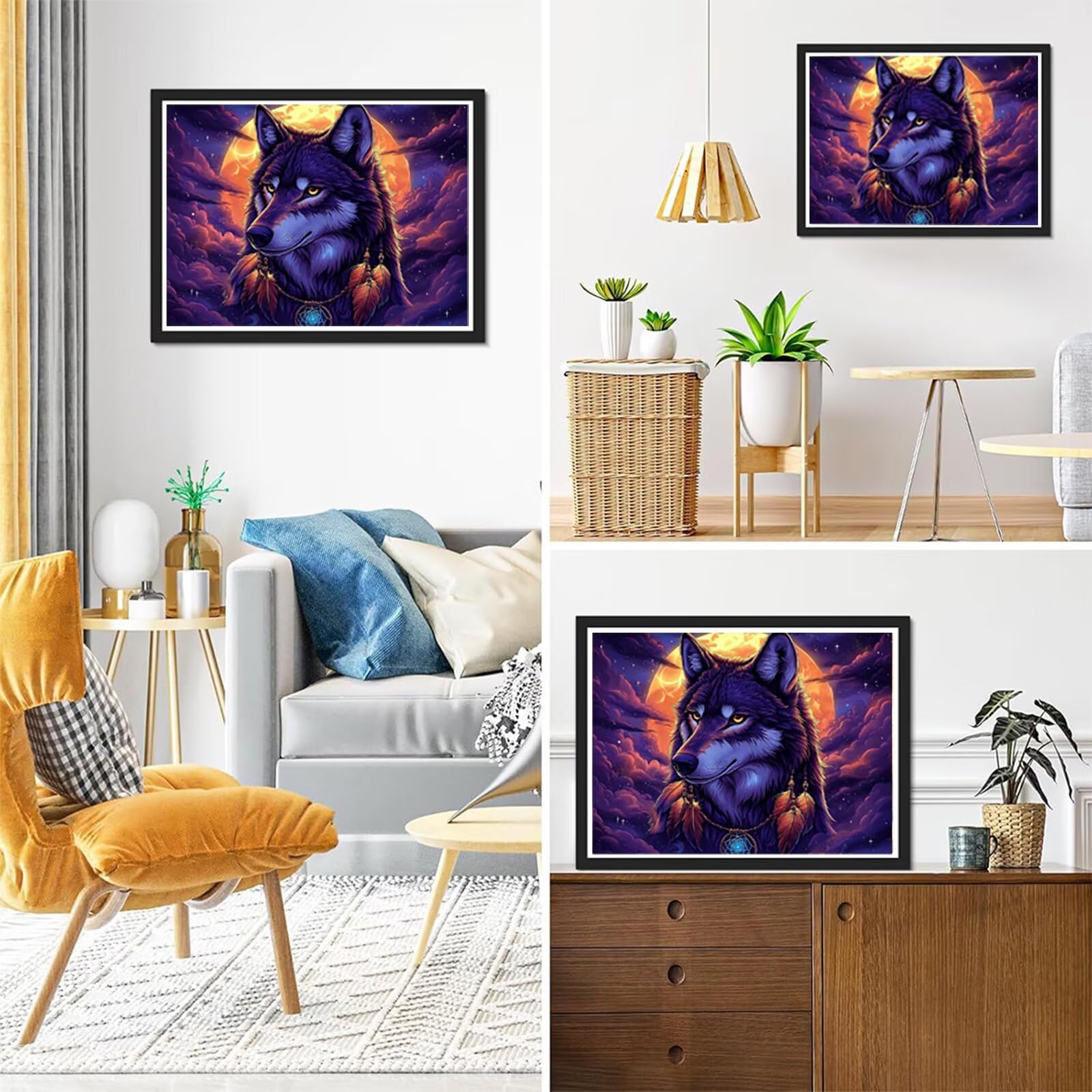 Diamond Painting Wolf, Diamond Painting Viereckige Steine Traumfänger für Basteln Mädchen 8 Jahre, 5D DIY Diamant Bastelset Erwachsene, Diamant Handwerk Geschenke für Zuhause Deko 80x100cm C4-233