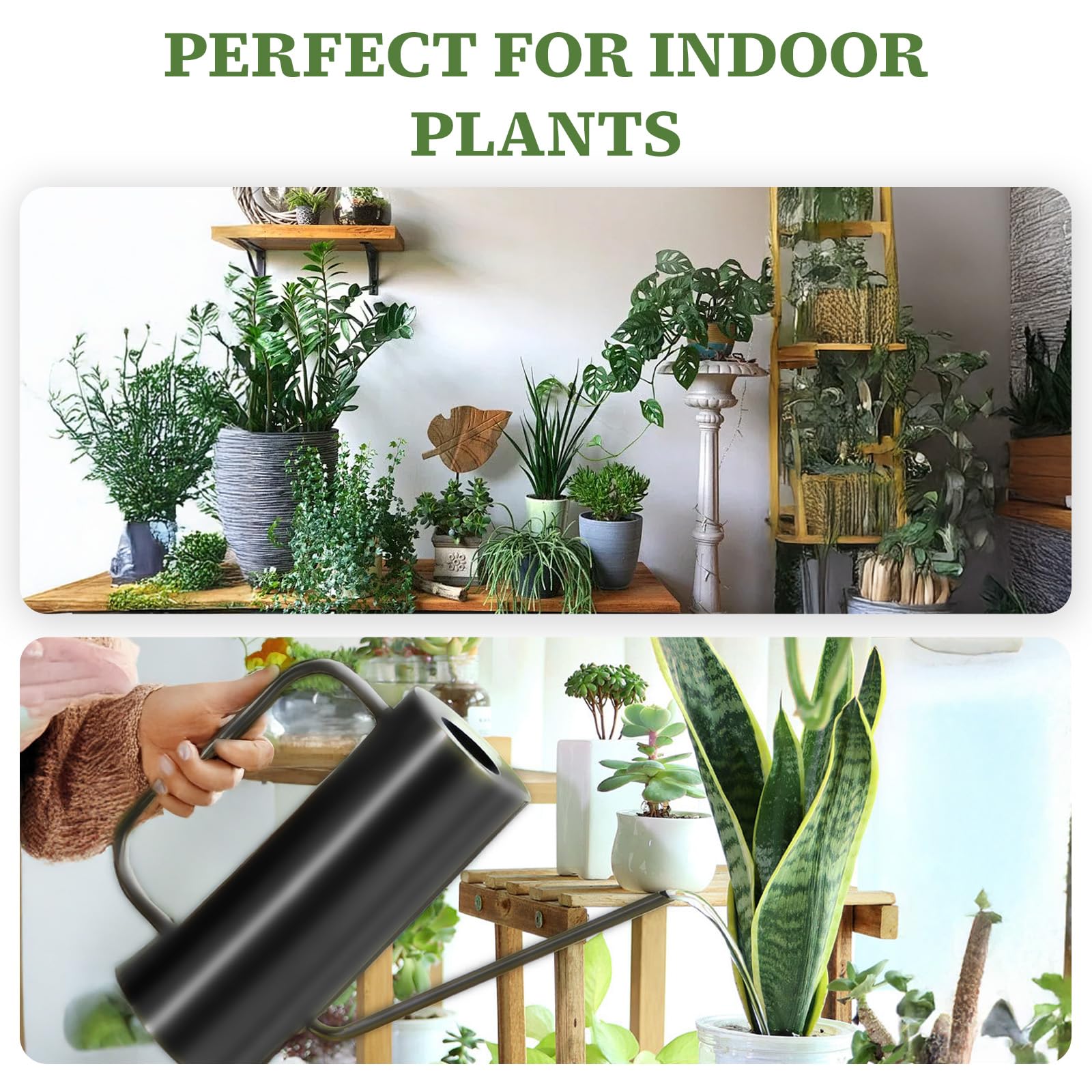 Annaffiatoio in Acciaio Inox,1.5 L Annaffiatoio Piccolo Moderno per Piante da Interno con Beccuccio Lungo Lnnaffiatore Giardino,per Casa,Bonsai(Nero)