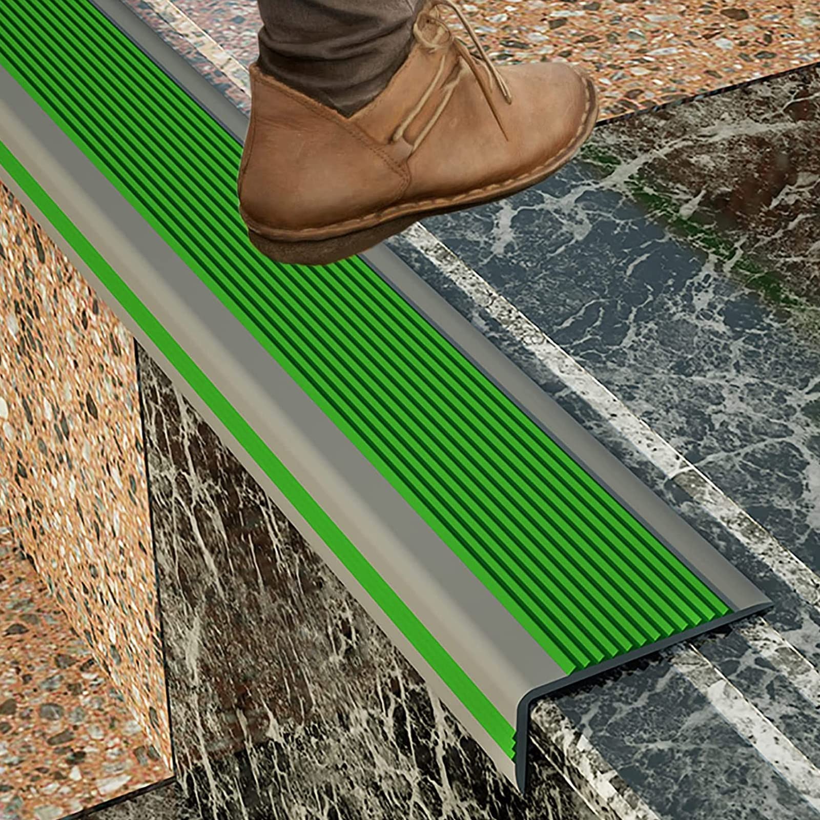 Rubber Stair Treads Non-Slip Edge Protector - Self-Adhesive Stair Step Edge Trim for Indoor Outdoor Use - Waterproof Stair Nosing Covers