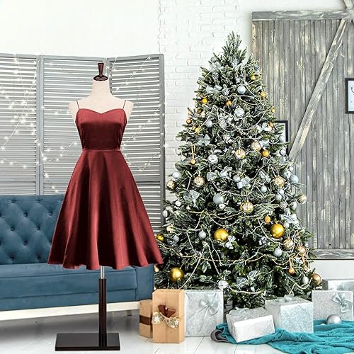 Miniatura 2 de VINGLI Forma de vestido femenino, cuerpo de torso de maniquí con soporte de madera ajustable para diseño de ropa, maniquí pinable (blanco, 2-4)