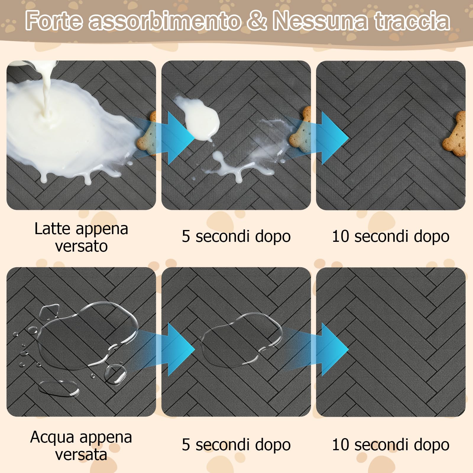 Tappetino Assorbente per Cani e Gatti, Tappetini di Alimentazione, Antiscivolo e Lavabile, Asciugatura Rapida in Diatomea, Tovaglietta per Ciotole di Animali Domestici, Grigio Scuro, 30 x 50 cm