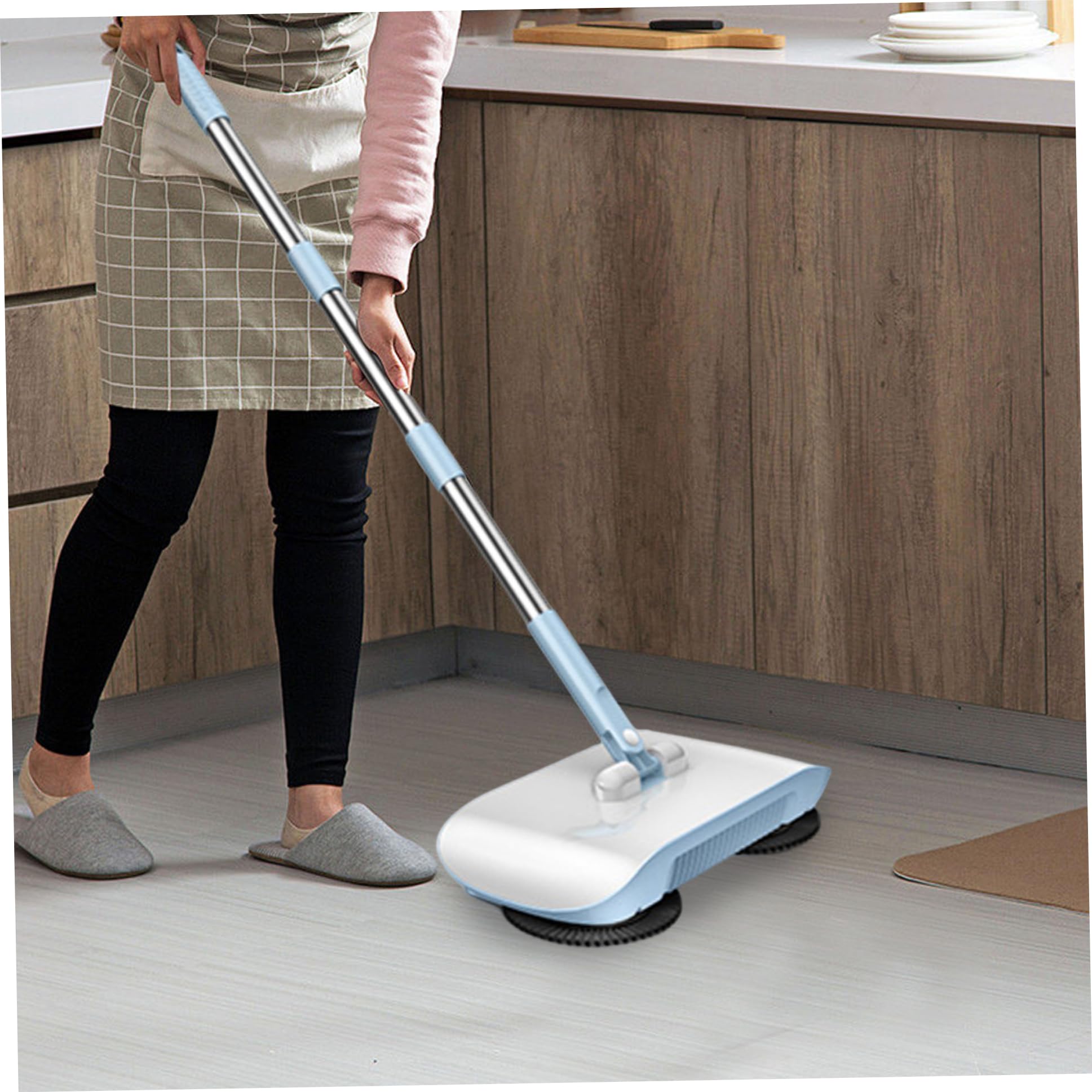 Sweeper à Vide Manuel, balayeur de Plancher Non électrique à Vide à 180 degrés à 180 degrés, balayeur Manuel pour Tapis et planchers (Bleu) 2 en 1