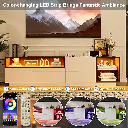 Miniatura 3 de Soporte de TV LED para TV de 707580 pulgadas, soporte de TV moderno de 71 pulgadas para sala de estar, mesa consola de TV minimalista de madera,