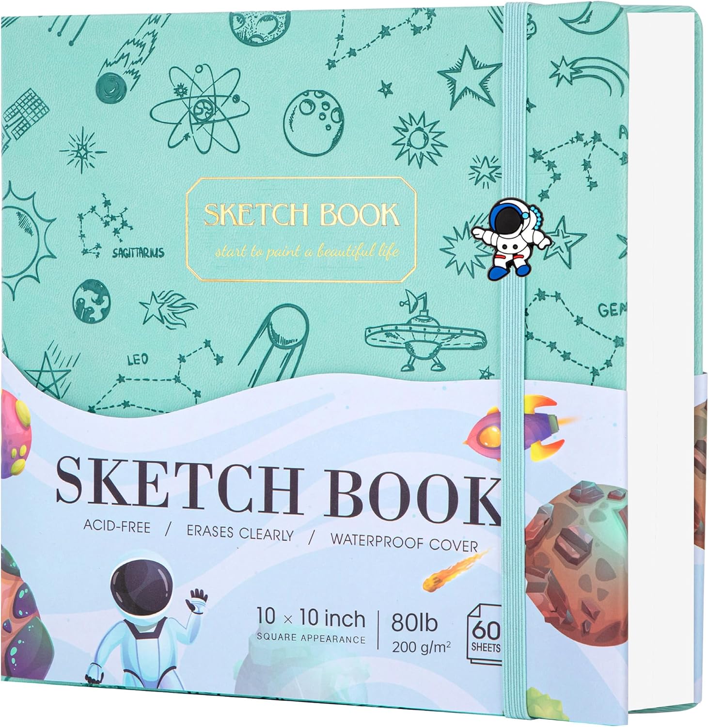FLYING EAGLE Sketch Book for Kids 10"X 10" Large Hardcover Sketchbook for Drawing 120GSM Thick Paper, Square Art Drawing Paper 120 Pages Sketch Pad for Boys Teens,Gift Boxed, Green