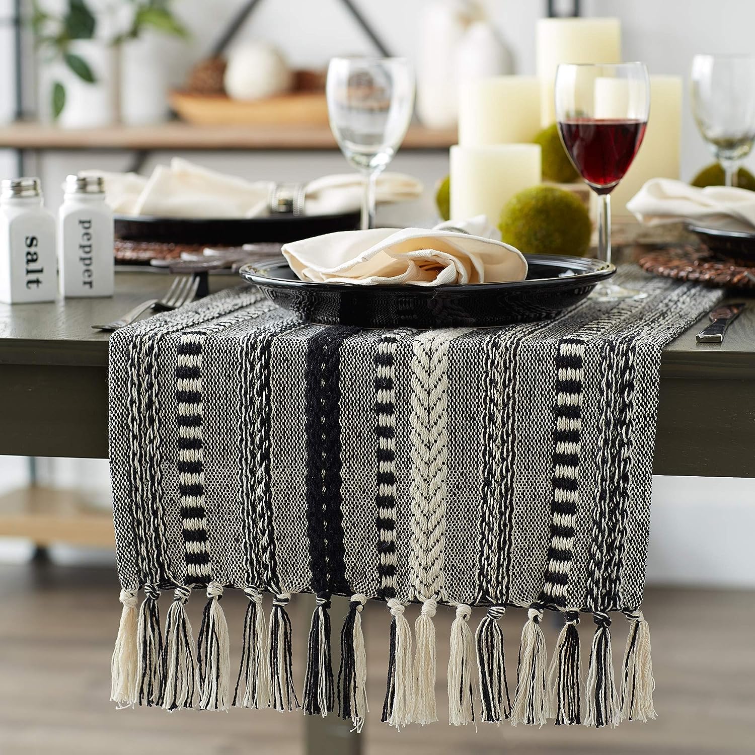 Designer Tischläufer Aus Baumwolle – 35,6 X 195,6 Cm Mit Makramee-Fransen, Handgefertigt Für Esstisch & Konsole