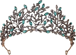Tiaras para mujer, coronas de hojas de color negro y verde esmeralda – Tocados de cristal gótico vintage para reina, novia, cumpleaños, boda, quinceañera, desfile, graduación, regreso a casa,