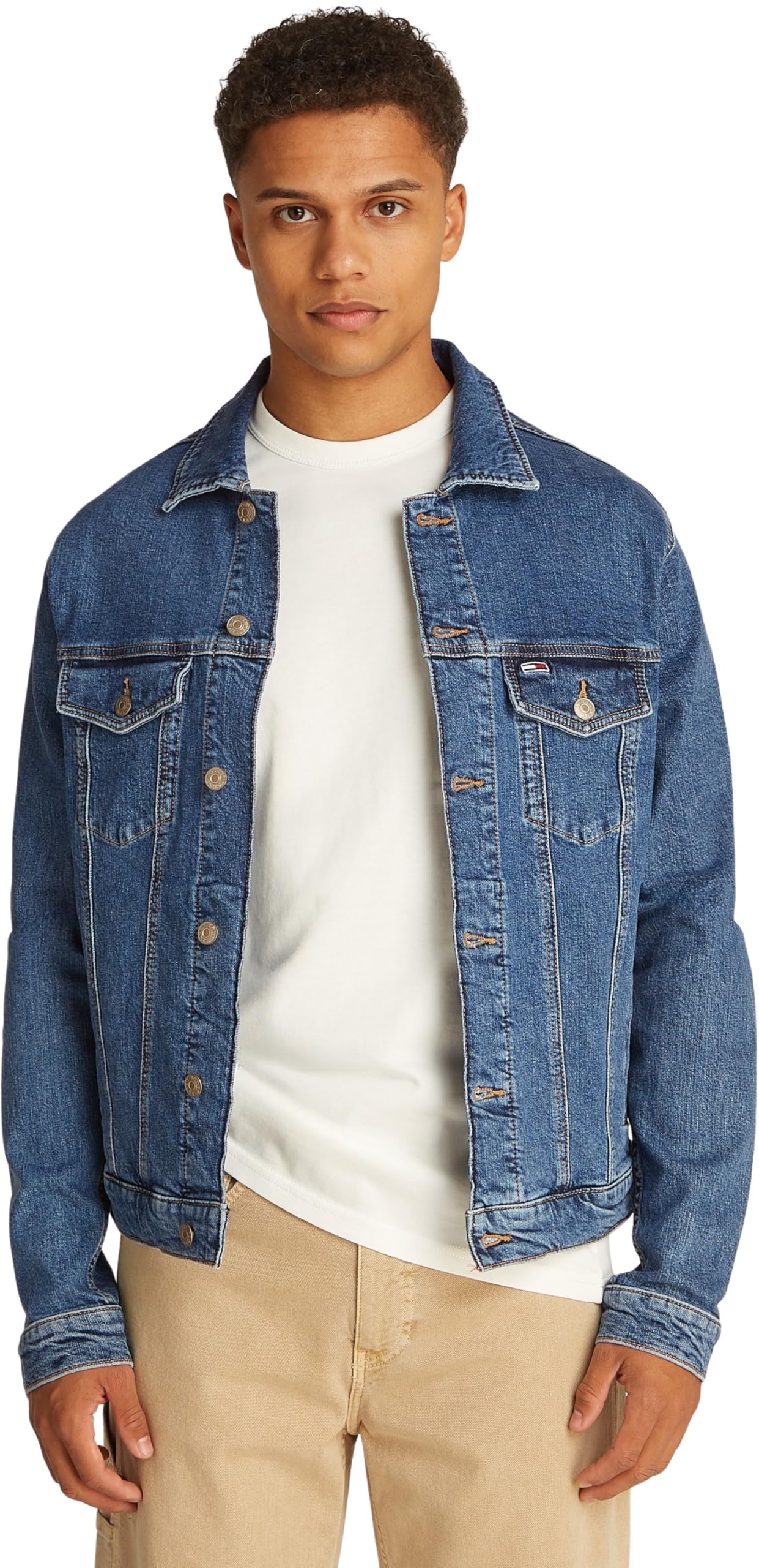 Tommy Jeans Mens Ryan Rglr Trckr Jckt Ext Bi8130 Dm0dm21047 Trucker Jacket, Denim (Denim Medium), XS UK