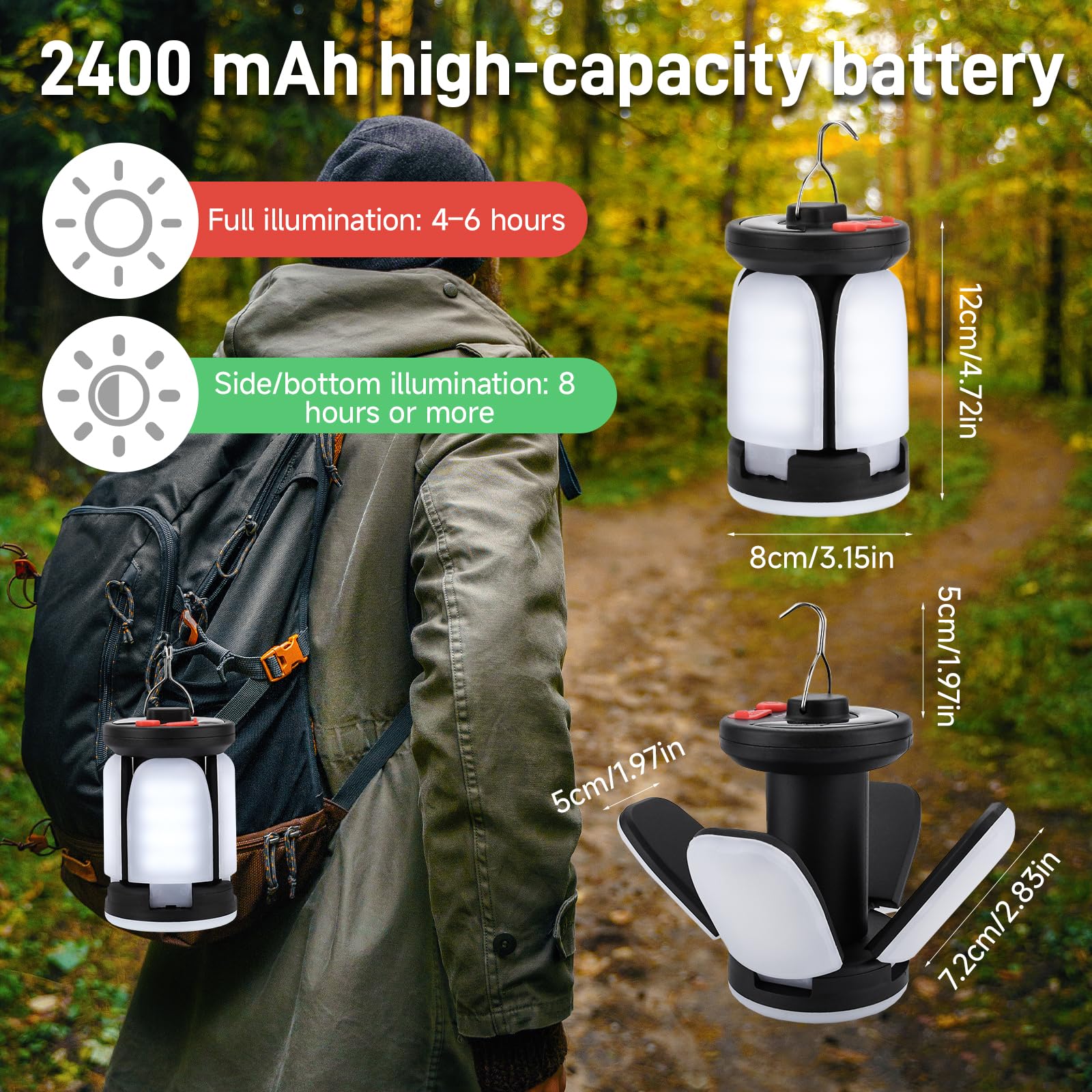 Lámpara Camping Plegable LED Recargable 6 Modos Luz 2400mAh Carga Solar USB 60 LEDs