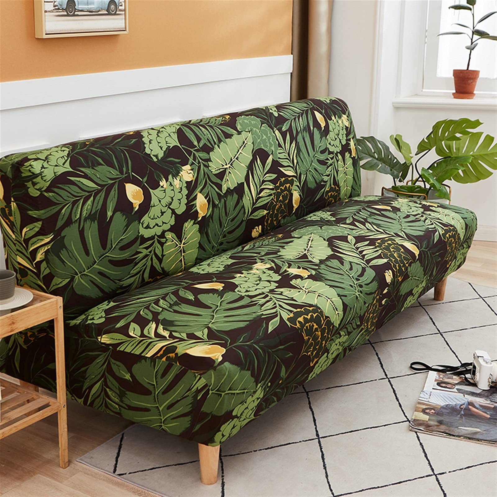 Housse clic clac sans accoudoir extensible 190-210cm revêtement canapé carreaux