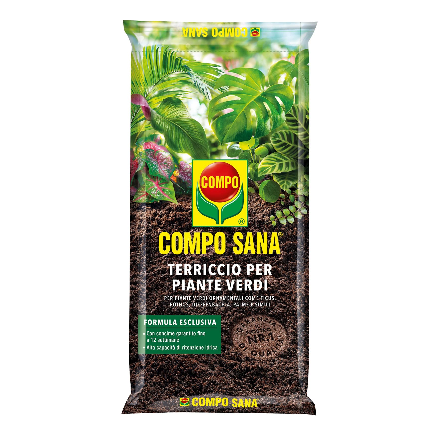 COMPO SANA Terriccio per Piante Verdi, Per Piante Verdi Ornamentali, Con Aggiunta di Argilla, Sacco 5 L
