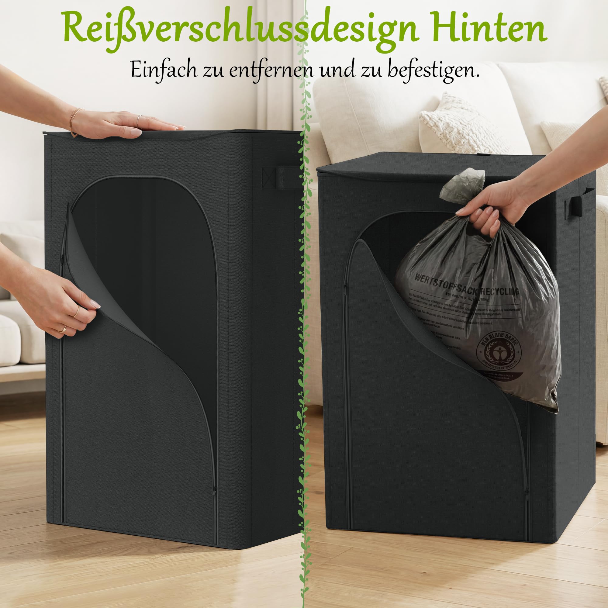 iEGrow Gelber Sack Ständer Mülleimer 100L, Mülleimer mit Deckel, Müllsackständer für Gelbe Säcke, Reißverschlussdesign zum einfachen Entfernen, Behälter für Küche & Haushal [Ohne Müllsäcke]