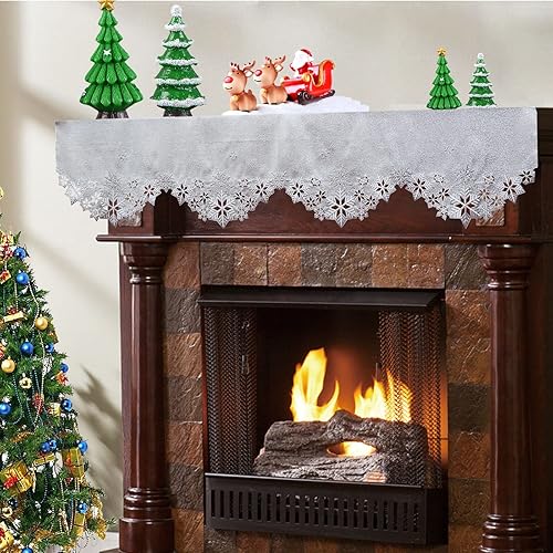 Miniatura 8 de Simhomsen Caminos de mesa bordados con copos de nieve para Navidad e invierno (plata, 14 x 120 pulgadas)