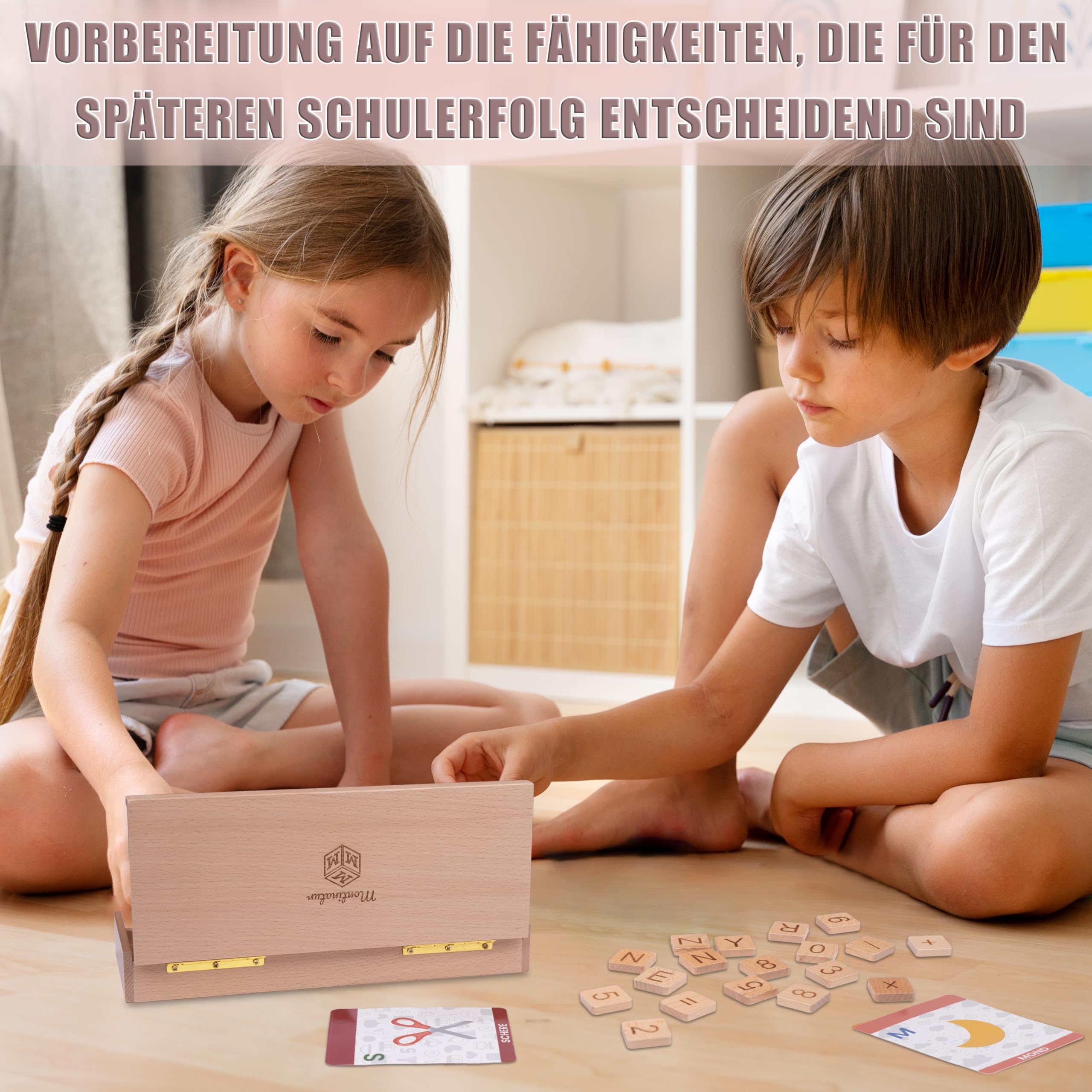 Montessori Holzspielzeug ab 3 Jahren – 3-in-1 Lernbox aus Holz: Buchstaben, Lesen Lernen, Zahlen & Rechnen – Lernspielzeug Kinder Geschenk zur Einschulung & Vorschule