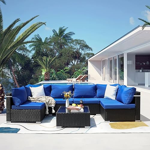 KAWIVAST Updated-7 Piece Patio Furniture Set, Outdoor Sectional Sets, Patio Sectional Sofa, PE Wicker Rattan Sectional Sofa, Patio Conversation Sets