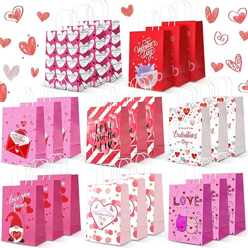 Miniatura 1 de 24 bolsas de regalo de San Valentín con forma de corazón, 8 estilos, bolsas de papel kraft para niños, suministros de fiesta de San Valentín,