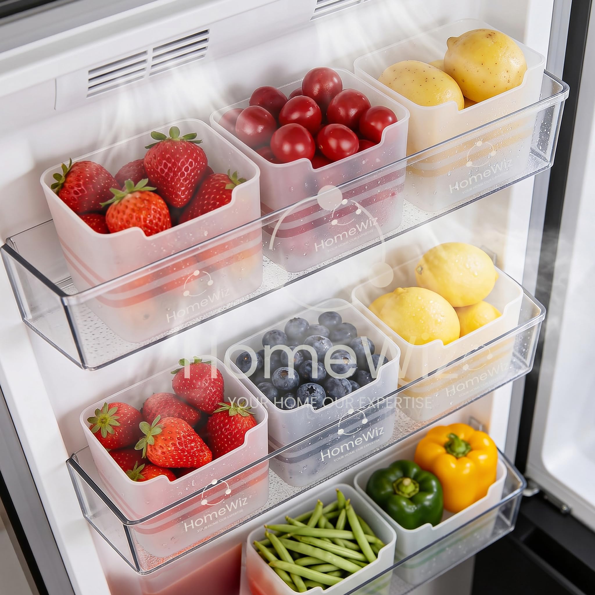 HomeWiz Fridge Storage Containers 850ml x8 | Storage Container Set | Fridge Organiser Storage Boxes | Food Grade BPA-Free Plastic Containers |Stackable, Transparent, for Fruits, Vegetables & Leftovers