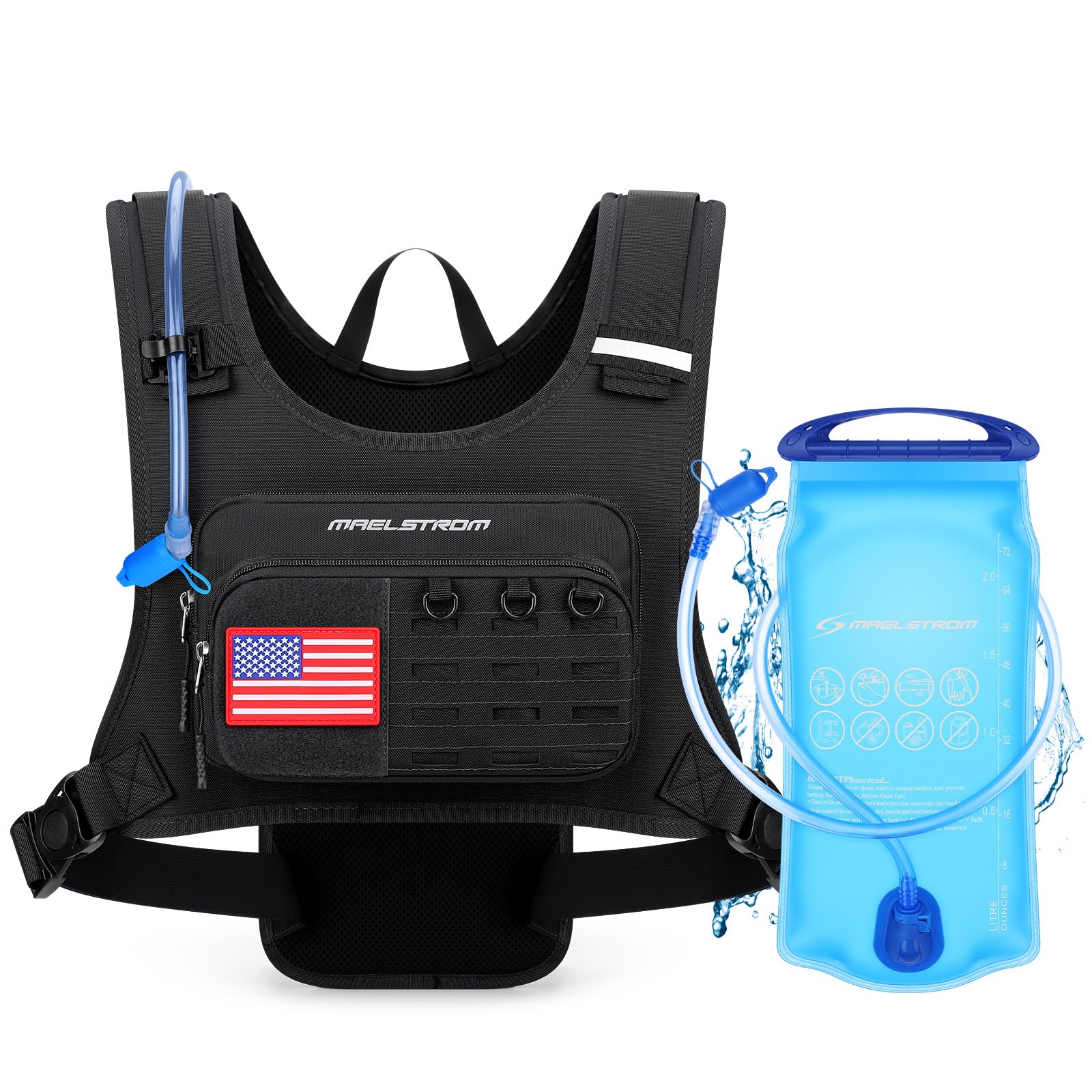 Maelstrom Running Vest, Detachable Hydration Backpack for Men Women with 2L Water Bladder & Chest Pack, Breathable Hiking Water Backpack for Cycling, Climbing, Marathon (Black)-image-35