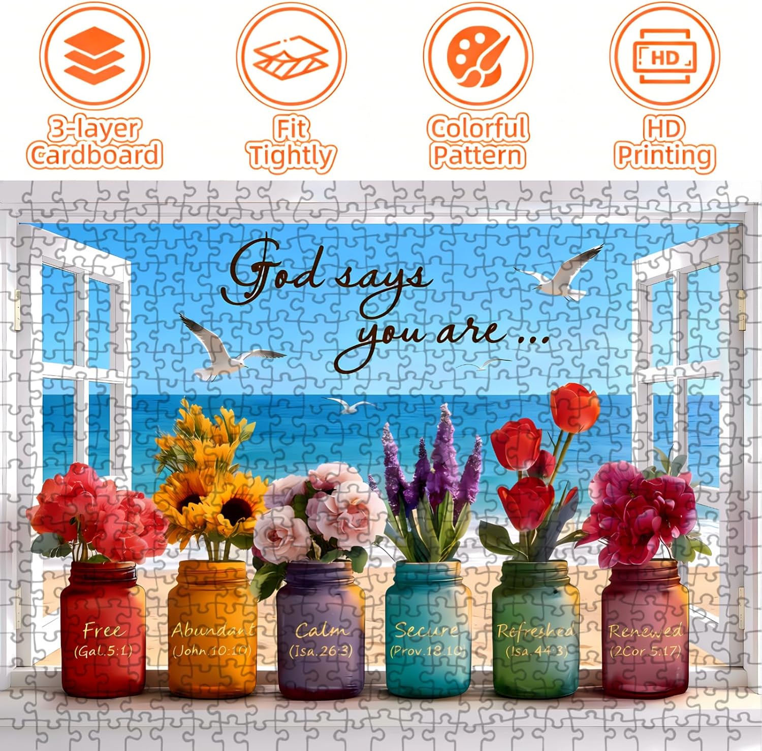 Christian Bible Puzzles for Adults 500 Pieces, Wishful Window Jigsaw Puzzles, Impossible Christian Bible Puzzle for Seniors Families, 1:1 Poster, Letter On The Back, 21x15 Inches