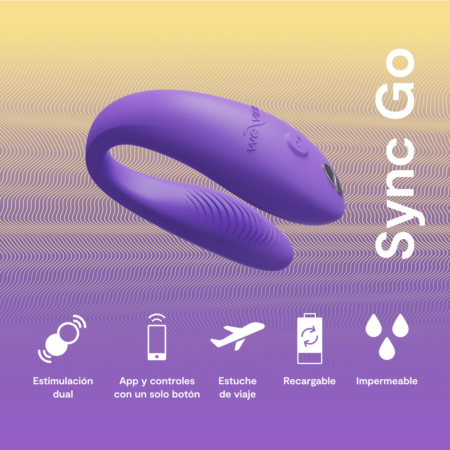 We-Vibe Sync Go Travel Edition Vibrador para parejas Vibrador en forma de C | Juguete para parejas con vibración portátil | Recargable | Estuche de viaje | Morado