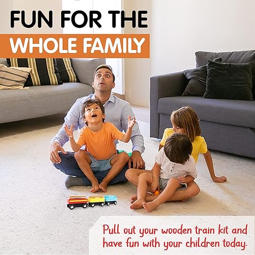 Miniatura 6 de Leo &amp; Friends Juego de tren de madera de 12 piezas para niños, perfecto para preescolares o regalo de cumpleaños de niños, incluye vagones, camiones