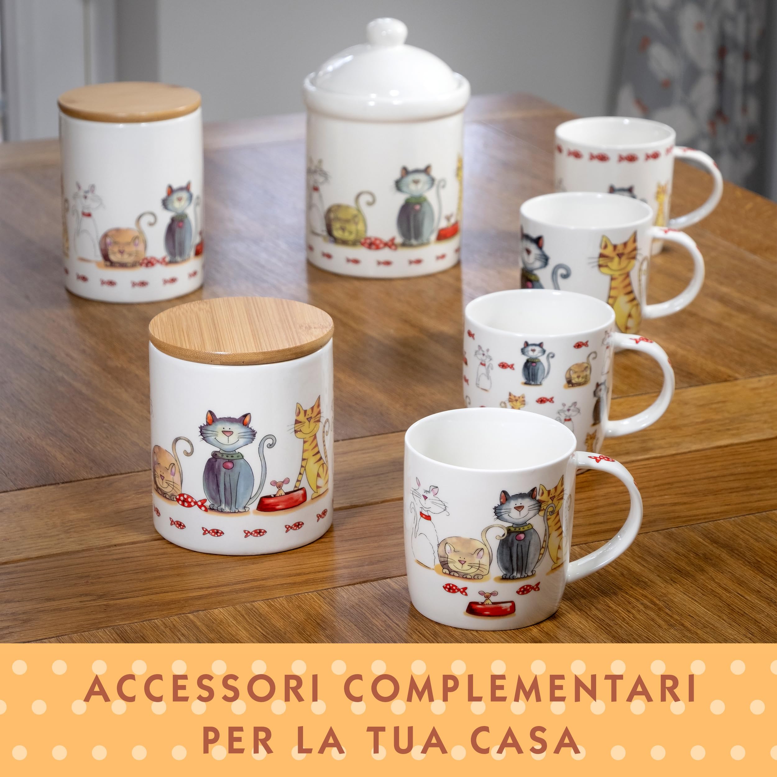Set di 4 Tazze Gatto da Caffè in Ceramica 350 ml per Caffè e Tè, Regalo per Gattara