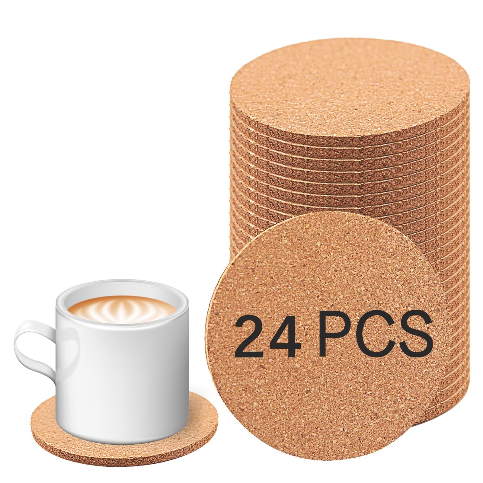24 Pcs Cork Coasters for Drinks, Bulk Blank Coasters DIY Crafts, Non-Slip, Heat-Resistant, Absorbent and Reusable Coffee Coaster for Home Tabletop Decoration (24 Pcs)