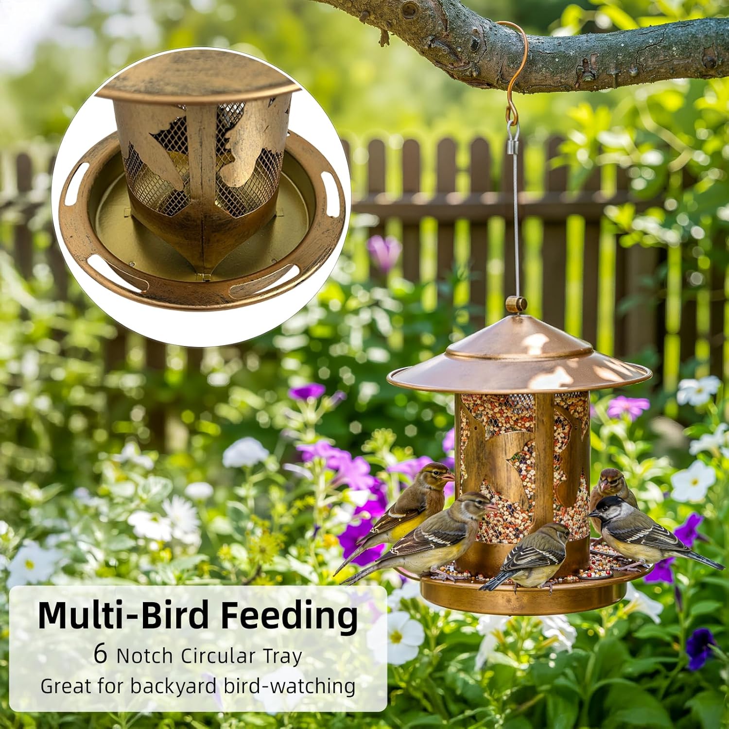 Bird Feeder for Outdoors, Weatherproof Metal Squirrel-Proof Hanging Feeder with Lockable Lid and Large Seed Capacity, Hummingbird-Pattern Design for Wild Birds, Garden, Yard & Backyard