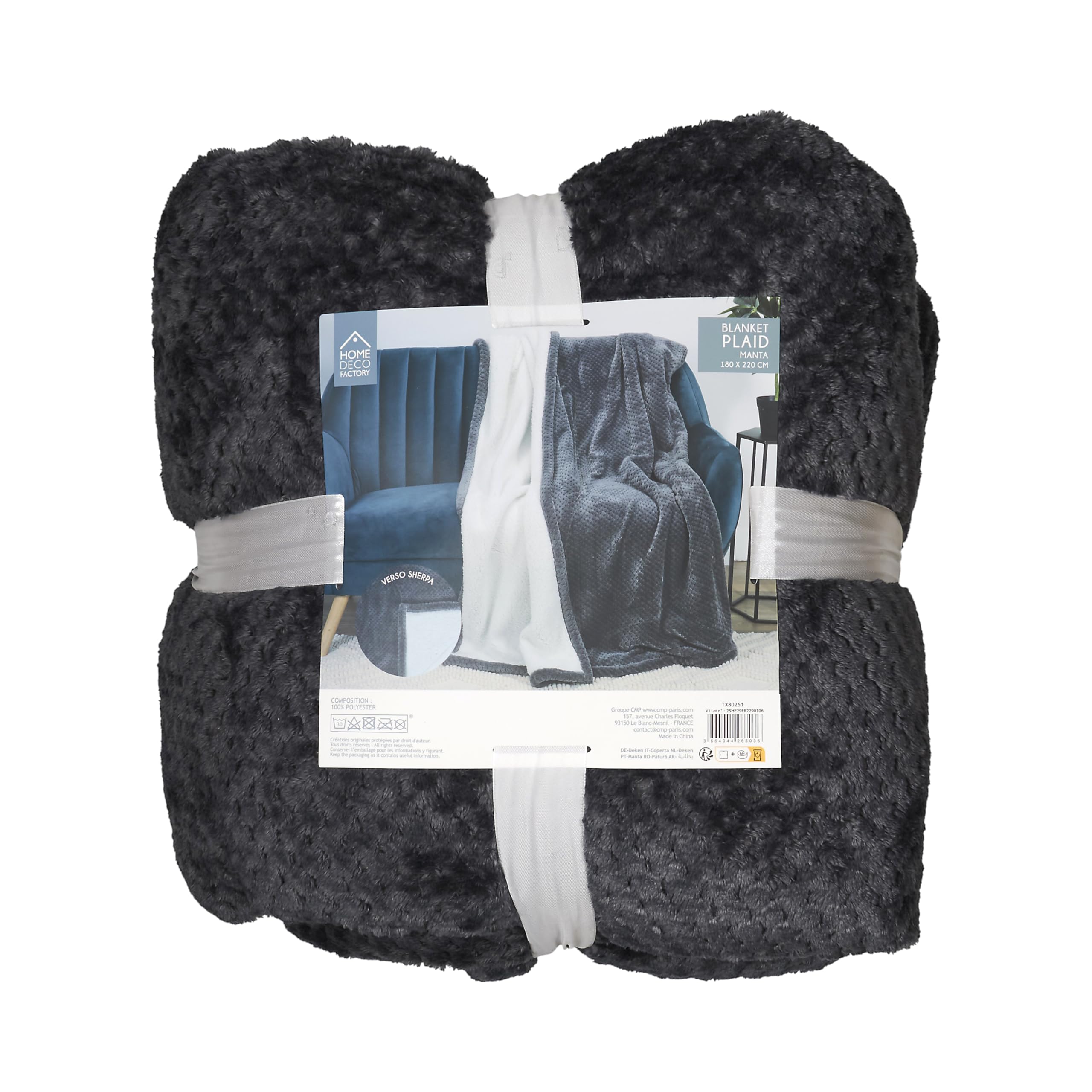HOME DECO FACTORY Plaid Doux en Nid d'abeille 180x220 cm Décoration Gris | Polyester, plaid doux nid d'abeille, 180x220 cm, décoration intérieure, canapé ou lit, gris