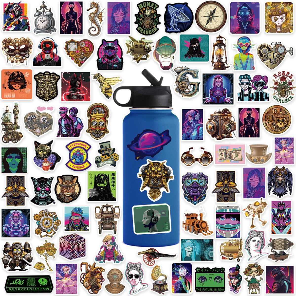 BAIYINGMOER 120 Pcs Steampunk and Cyberpunk Stickers for Water Bottles, Waterproof Vinyl Vintage Stickers for Scrapbook Laptops, Punk Decorative