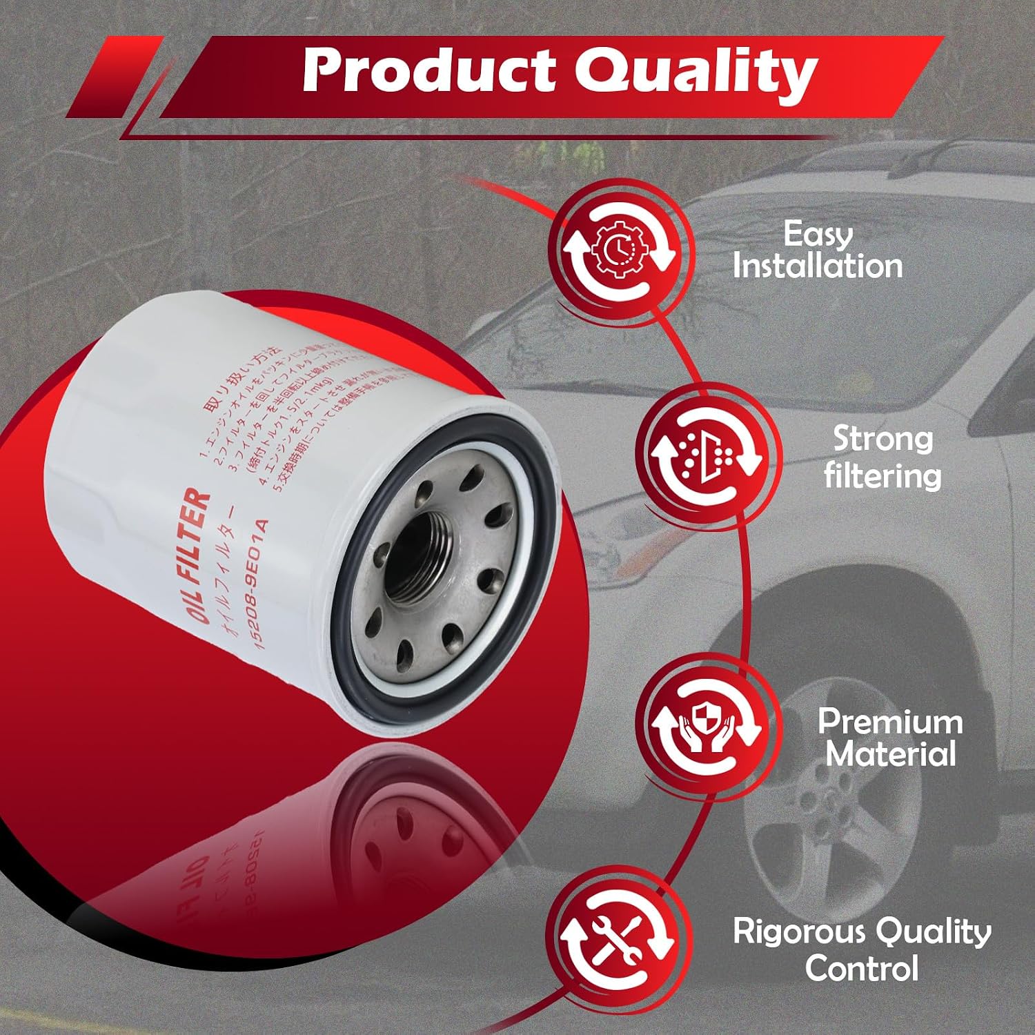 Kefly 15208-9E01A Engine Oil Filters Fits for Nissan Sentra Altima Frontier Pathfinder Maxima Infiniti, with Drain Plug Gasket 11026-JA00A (6 PCS)