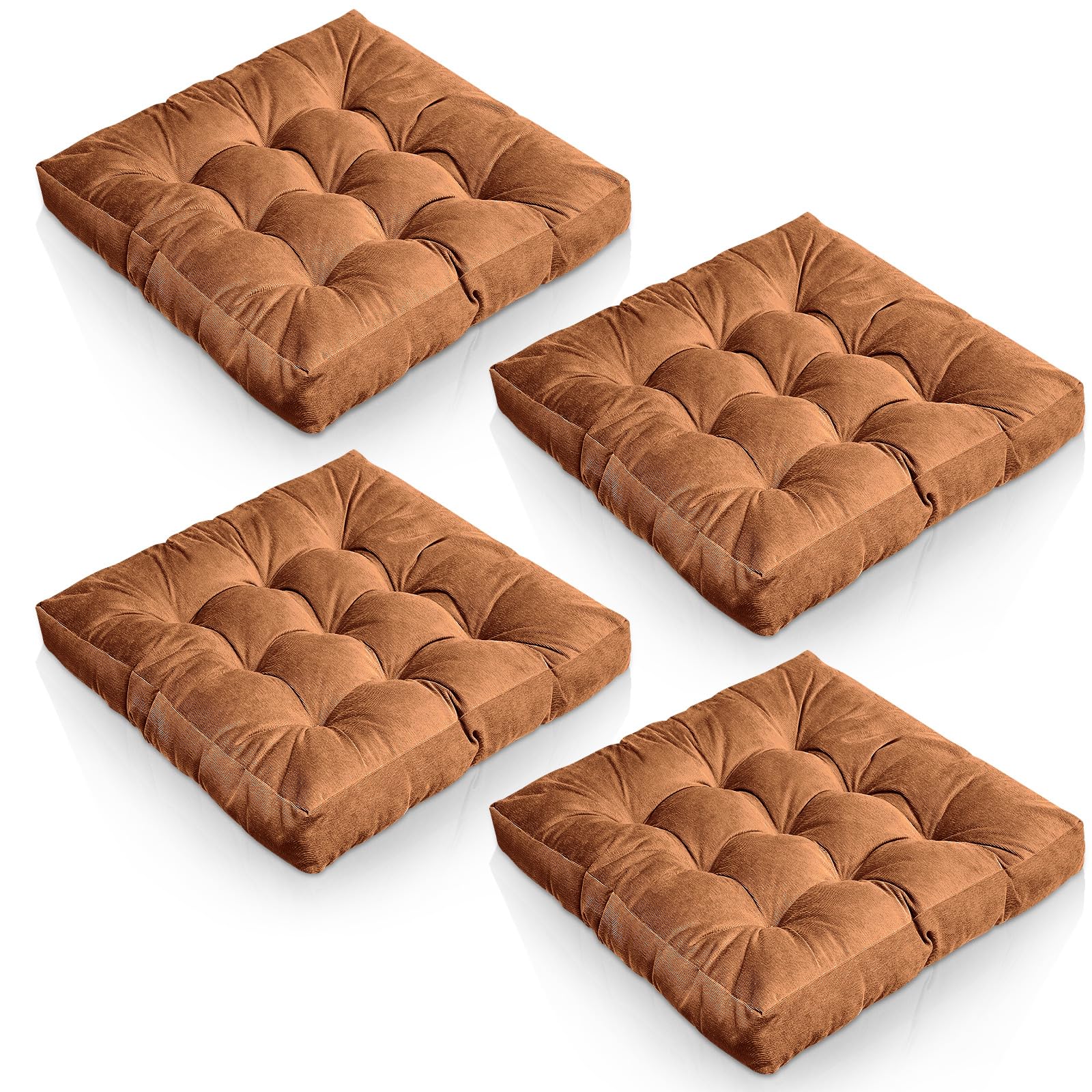 4 Pcs Meditation Floor Pillow Large Floor Pillow for Kids and Adults Square Meditation Cushion Large Pillows for Floor Seating Yoga Living Room Balcony Office Tatami Outdoor, 22 x 22 Inch (Brown)