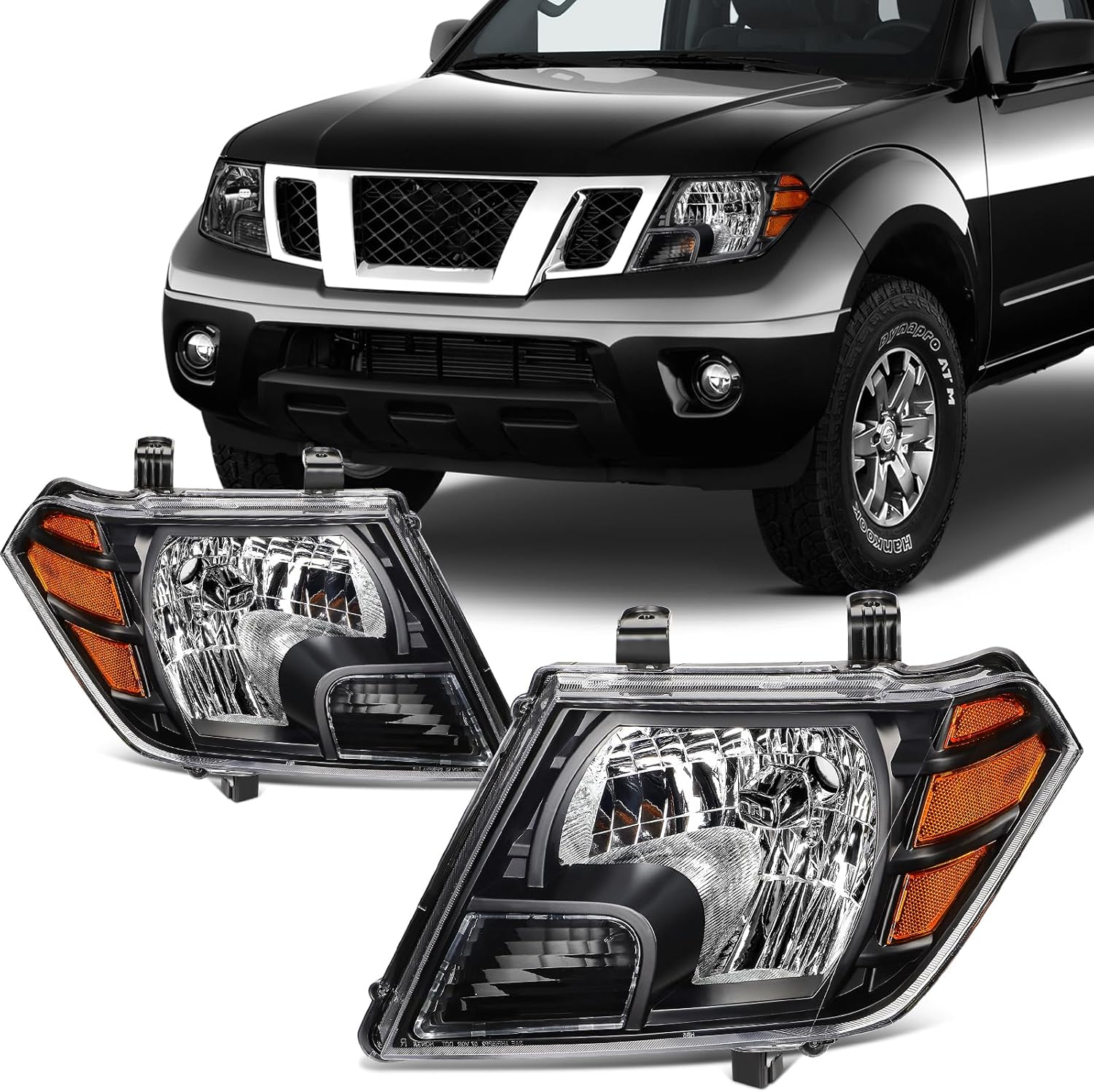 SCITOO Headlight Assembly Fit 2009-2019 For Nissan Frontier Pair Headlamps Black Housing 26060-ZL40A(Bulbs Not Included)
