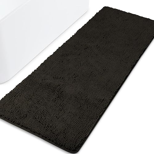 Miniatura 28 de Yeaban Alfombras de baño gris oscuro – Gruesas alfombras de baño de chenilla | Alfombras de baño absorbentes y lavables antideslizantes, alfombras