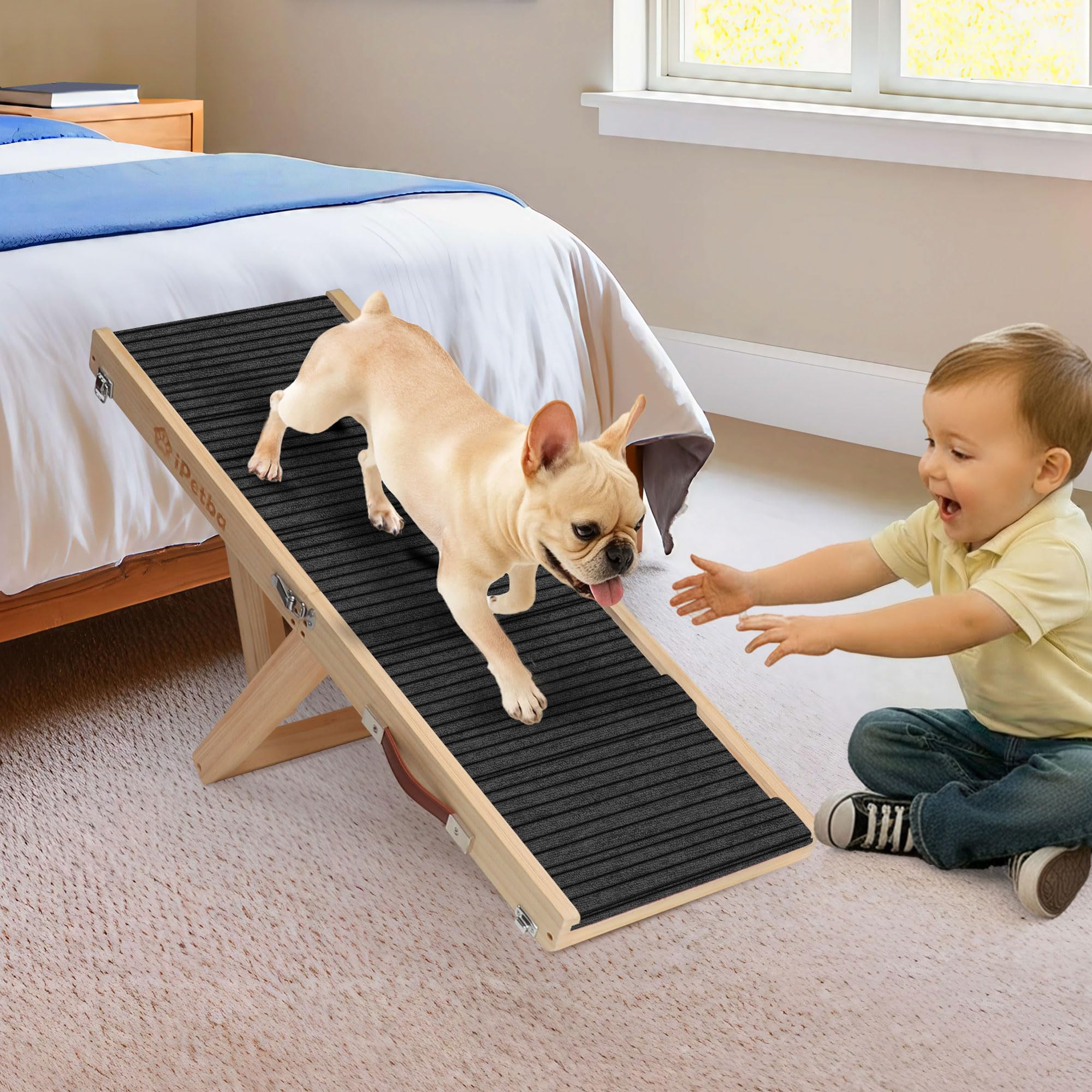 iPetba Dog Ramp for Bed & Couch for Small Dogs - Joint-friendly, Anti-Slip, Folding, Adjustable, Portable, Up to 35 lbs