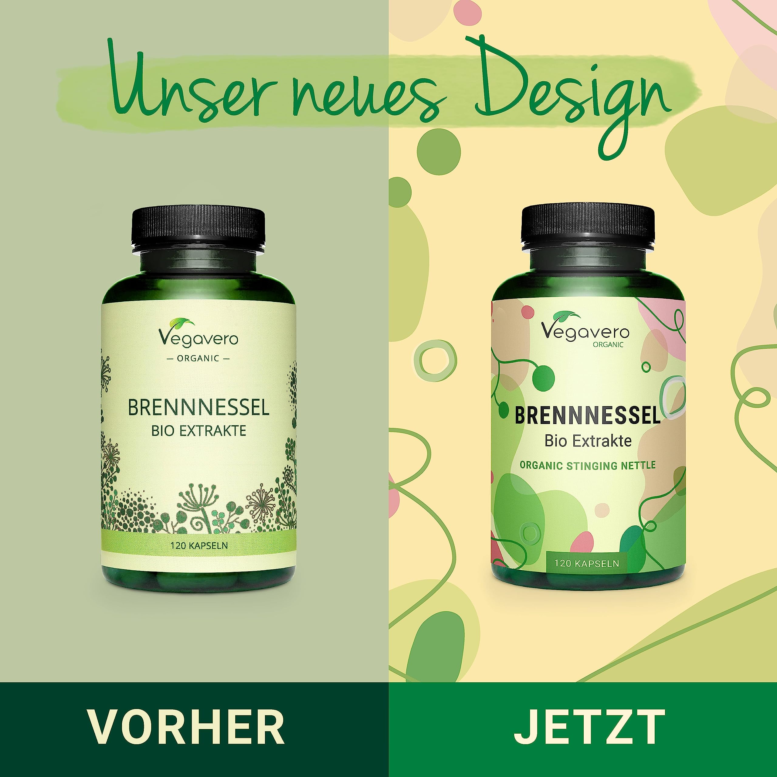 Bio Brennnessel Kapseln hochdosiert | 100% Rohstoffe aus Europa | 900 mg Extrakt aus Wurzel + Blatt | Laborgeprüft | 120 Stück | Vegan und ohne Zusatzstoffe | Deutsche Produktion von Vegavero