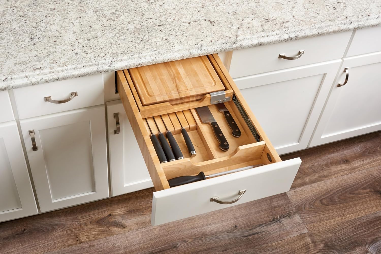 REV-A-SHELF Wood Knife Organizer and Cutting Board Replacement Drawer System w/Soft-Close