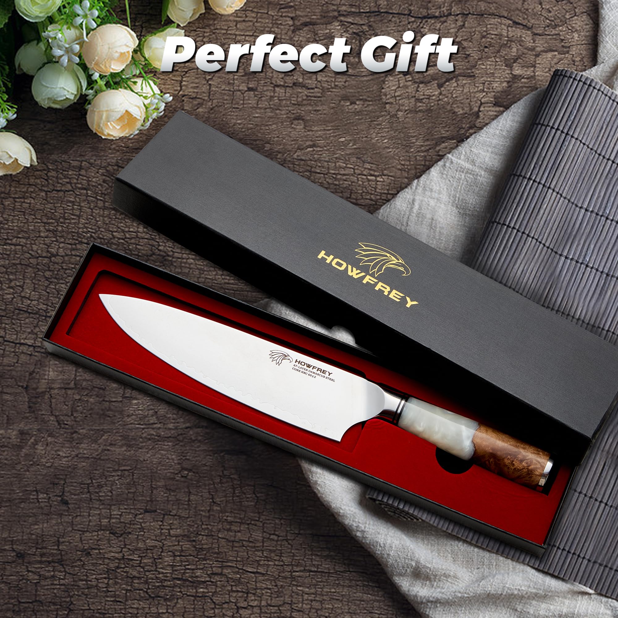Damascus Chef Knife 8 Inch, 67-Layer Japanese Kitchen Knives Sharp VG-10 High Carbon Stainless Steel with Ergonomic Pakkawood Handles, Elegant Gift Box Packaging for Home and Kitchen — Amazon image 9