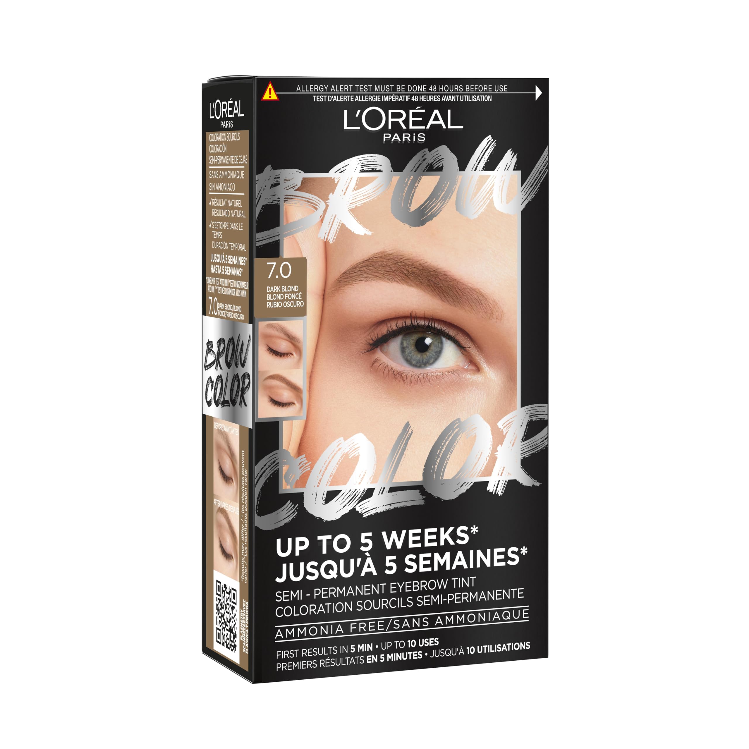 L'Oréal Paris - Teinture Sourcils Semi-​Permanente - Tenue Jusqu'à 5 Semaines* - Premiers Résultats en 5 Min - Jusqu'à 10 Utilisations - Sans Ammoniaque - Brow Color - Teinte : 7.0 Dark Blond