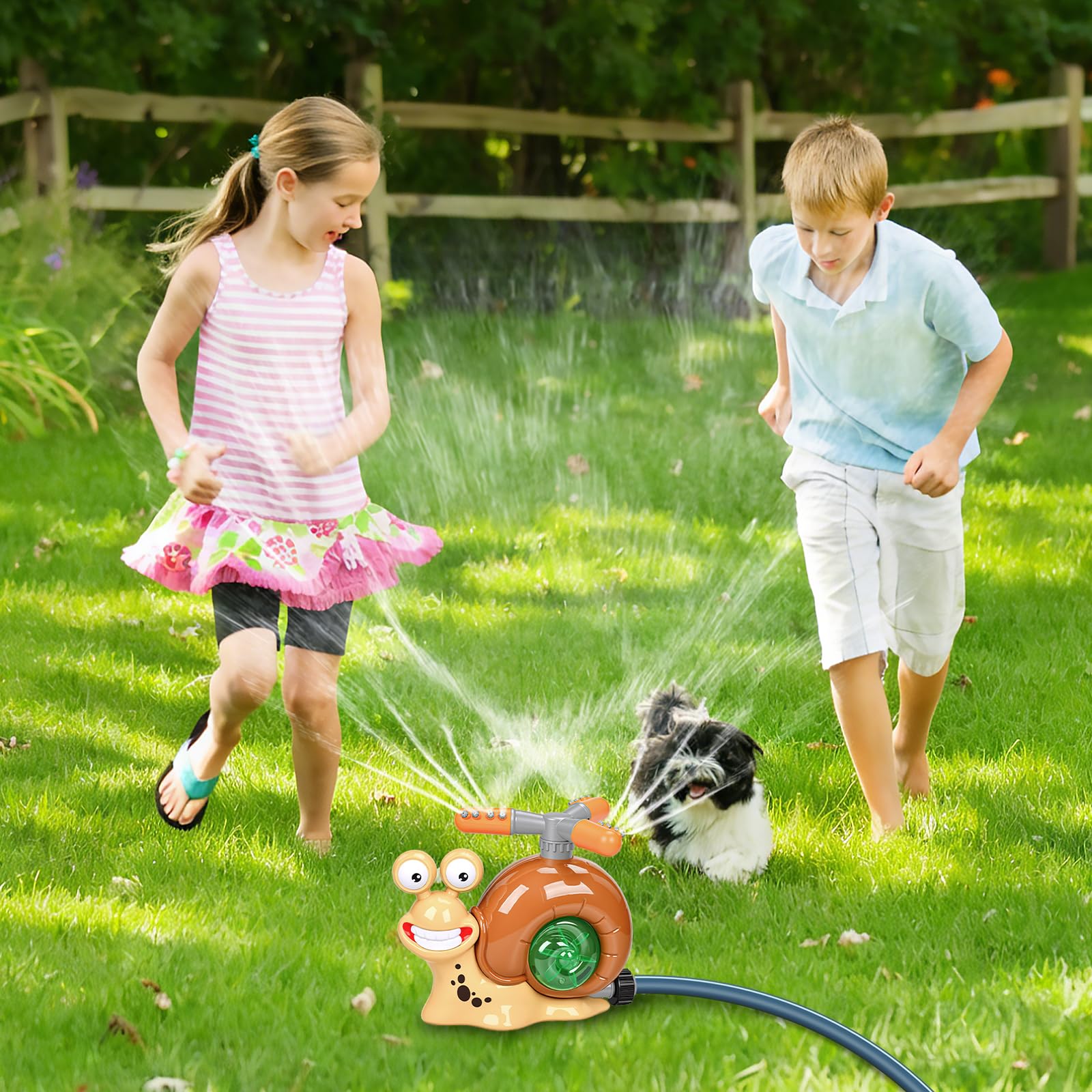 Wassersprinkler Kinder Outdoor 360° Rotierender Schnecken Rasensprenger mit Schlauchanschluss, Garten Sprinkler für Rasen, Pool und Außenbereich, Wasserspielzeug mit Zubehör
