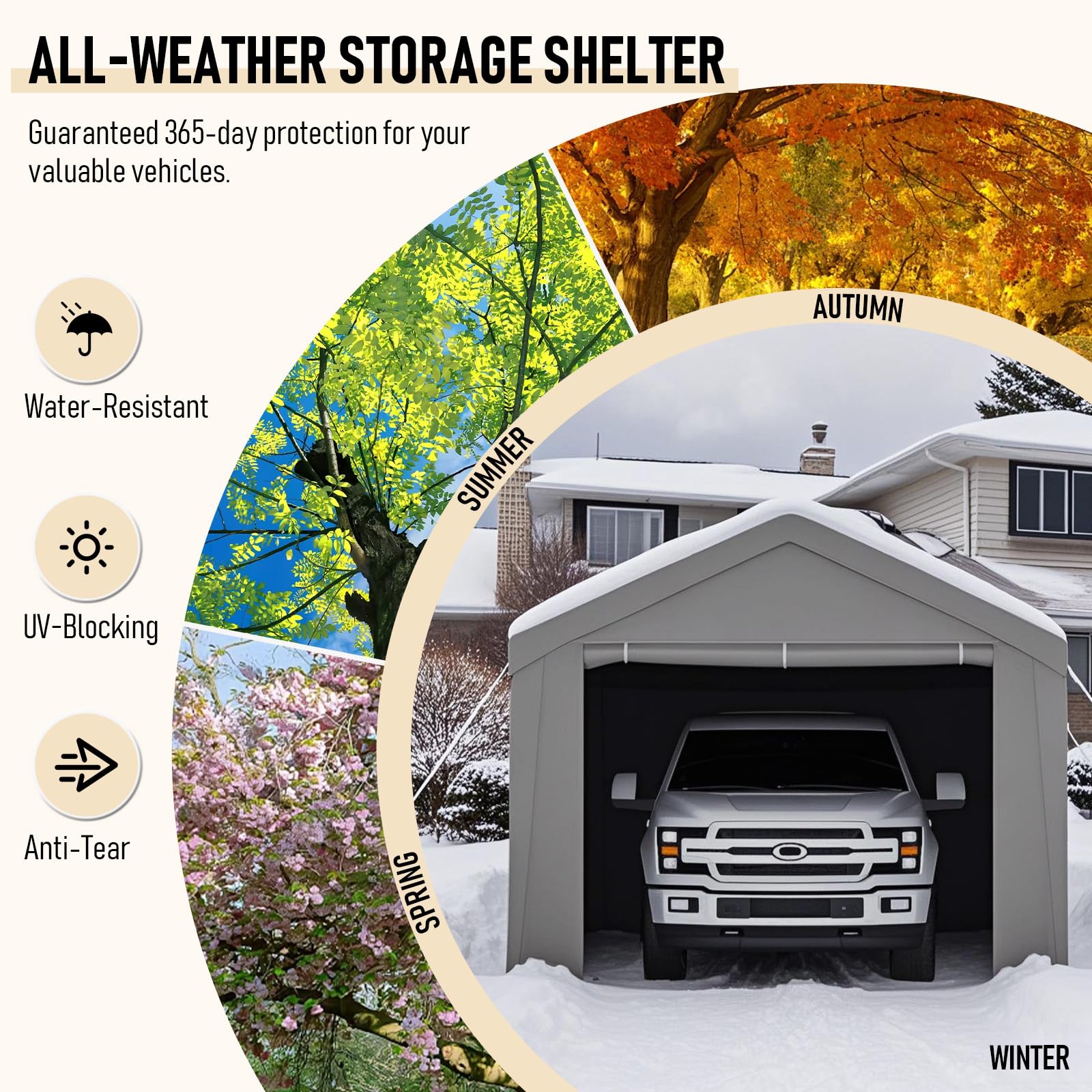 Carport - Tienda de campaña de 3 x 6 m, impermeable, con paredes laterales extraíbles, resistente a los rayos UV, resistente al invierno, para coche, SUV, camión, barco, tienda de campaña, tienda de