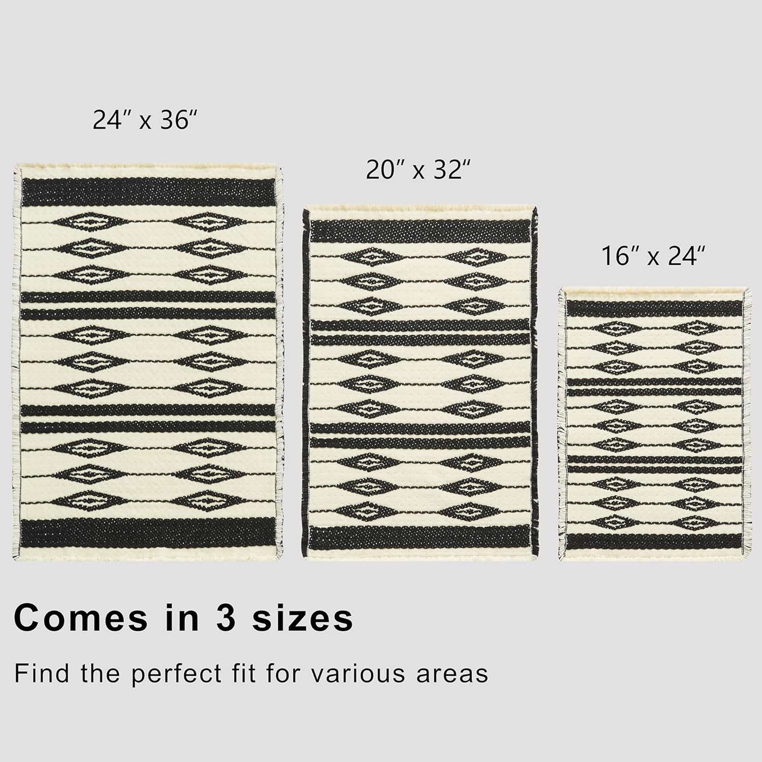 Douceur Boho bath mat for bathroom floor Non Slip, Acrylic blend cute Bath rugs with Tassels, Farmhouse Bathroom rugs with Geometric Tribal Ethnic Pattern Design in black and Cream white,15.7" x 23.6" - Image 2