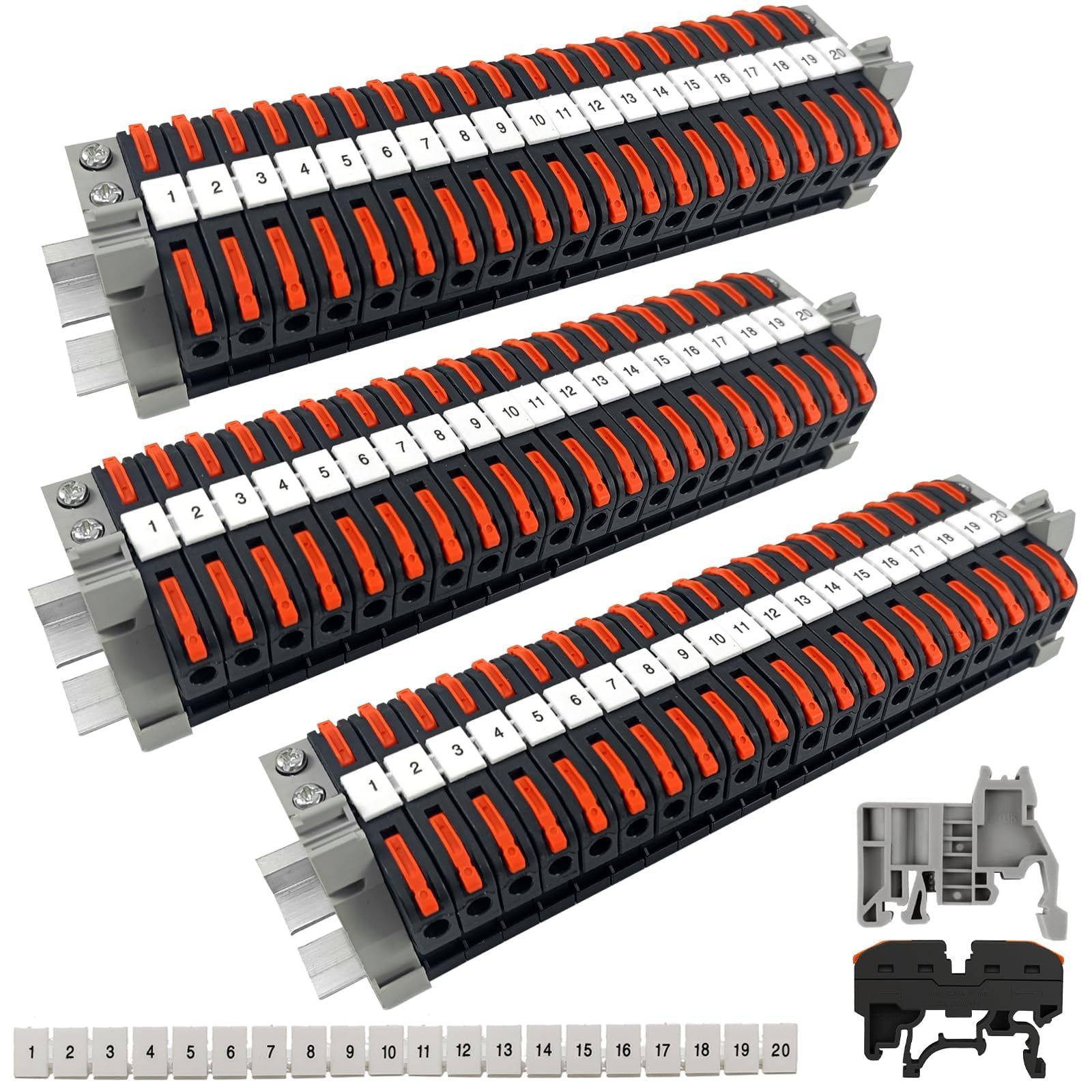 60-częściowe listwy zaciskowe na szynę DIN, zacisk przyłączeniowy, 0,08-4 mm², listwa zaciskowa przelotowa PCT-211, zestaw listew zaciskowych, listwy zaciskowe wtykowe