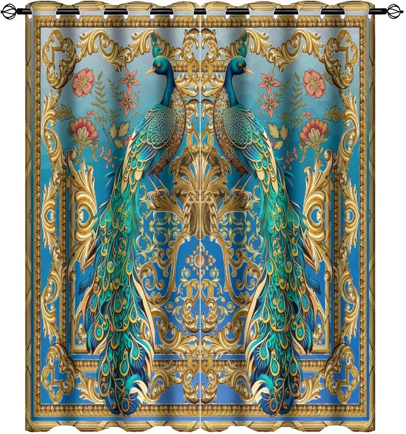 Fantasy Animal Peacock Luxury Curtains Top Grommets Window Treatment,Watercolor William Morris Art Floral Elegant Peacock Curtains Blackout Thermal Insulation Curtain-2 Panels 45" L x21 W