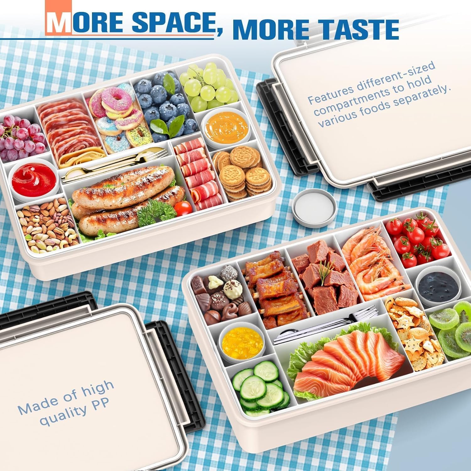 Chilled Portable Snackle Box Container, Beach Essentials for Summer, Divided Serving Tray with Reusable Ice Pack & Insulated Bag, Snack Containers for Road Trip Charcuterie Snack Picnic